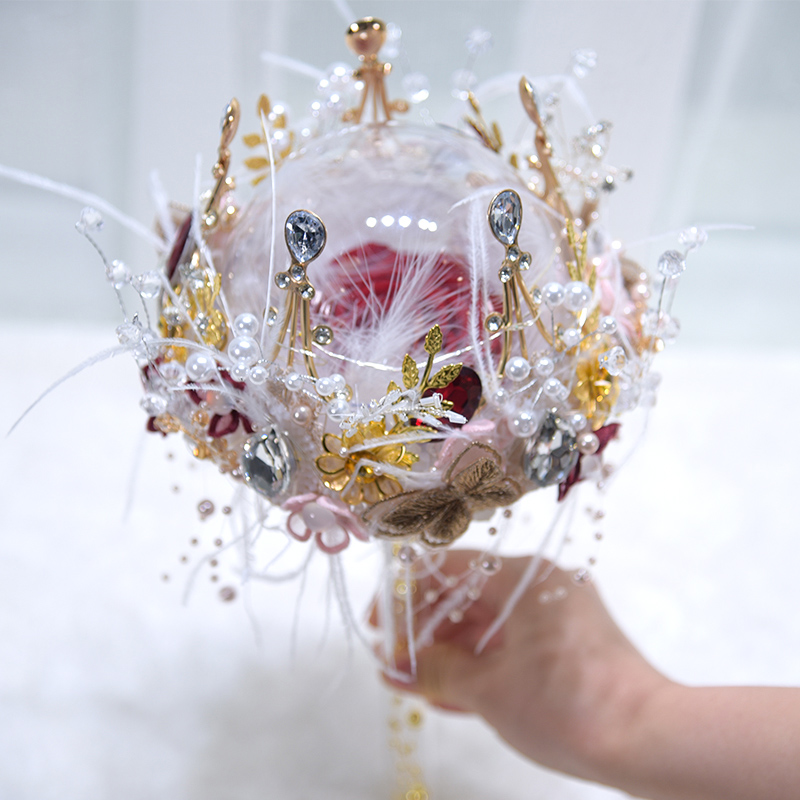 Crystal sceptre bride crown jewel of flowers Chinese water drill pearl for wedding gifts for wedding dresses