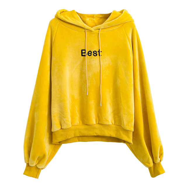 ins double-sided gold velvet sweatshirt women's short hooded 2023 autumn and winter new Korean version loose bf plus velvet thick cec trend