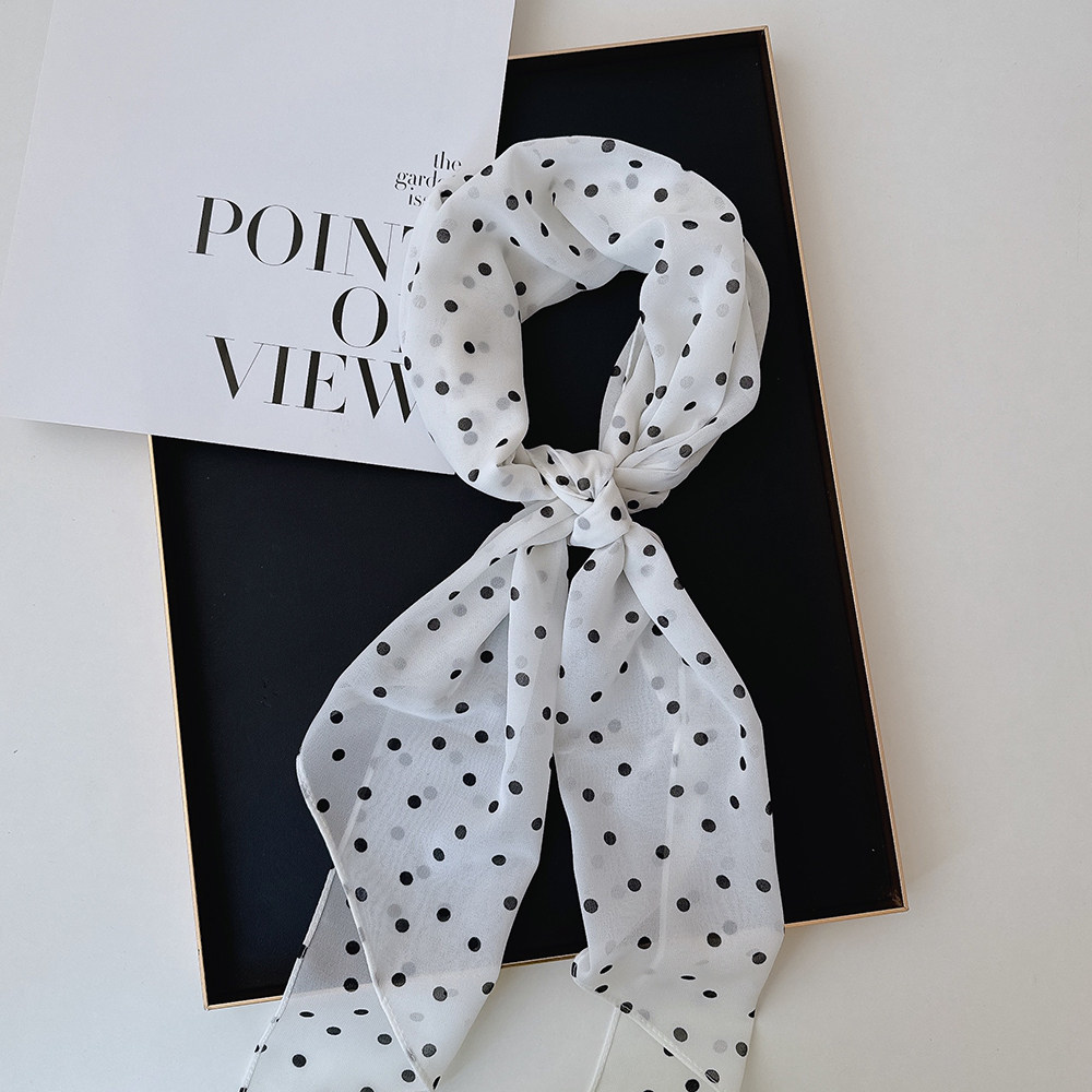 Sweet retro polka dot chiffon scarf for girls, lightweight decorative long scarf, fashionable and versatile neckerchief ribbon
