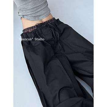 Miancun rebellious girly waist splicing casual trousers ແມ່ຍິງດູໃບໄມ້ລົ່ນໃຫມ່ slimming ກາງເກງຊື່