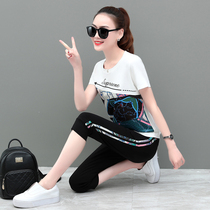 Summer sportswear suit womens thin 2021 summer new fashion short-sleeved three-point pants casual two-piece set