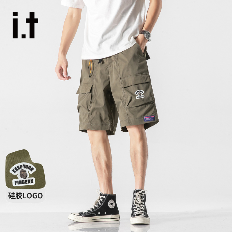 It Fingercroxx American-Style Work Shorts for Men, Summer Trendy Brand, Loose Casual Straight-Leg Functional Five-Point Shorts