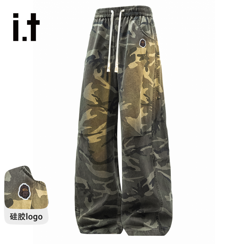 It Fingercroxx Trendy Brand Spring and Summer Straight-Leg Camouflage Casual Pants Fashionable Loose Retro Sports Long Pants for Men