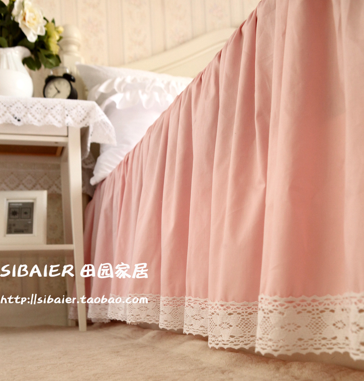 ** New tinh tế ren rộng màu hồng-count cao giường váy cotton / khăn bàn (cỡ lớn) - Váy Petti váy giường đẹp	