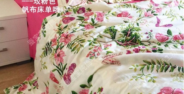 Đề nghị mới chất lượng cao bướm tình yêu bông bông twill xanh kẻ sọc bông cotton thô chăn đơn mảnh ba hoặc bốn bộ mẫu ga phủ giường