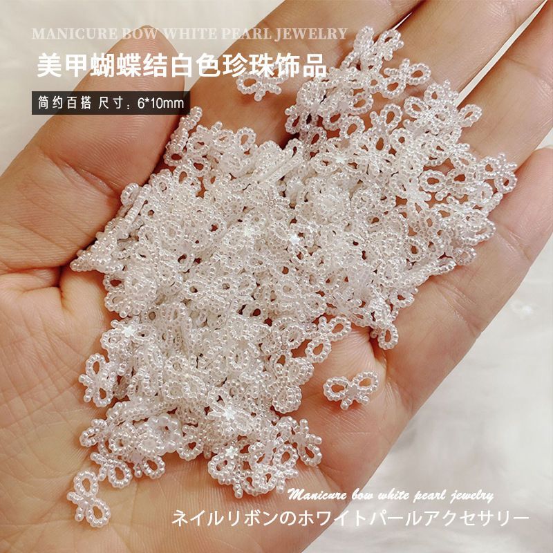 Nail Art Pearl Accessories Off-White Hollow Bow Japanese Style Nail DIY Phone Case Bride Face Makeup Stickers