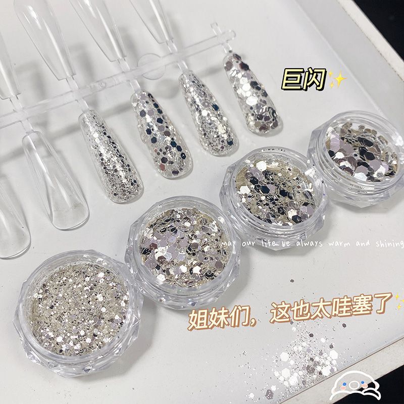 Internet Celebrity New Nail Art Accessories High-Shine Mirror Silver Glitter DIY Glitter Powder Mirror Silver Ultra-Thin Nail Salon Same Style