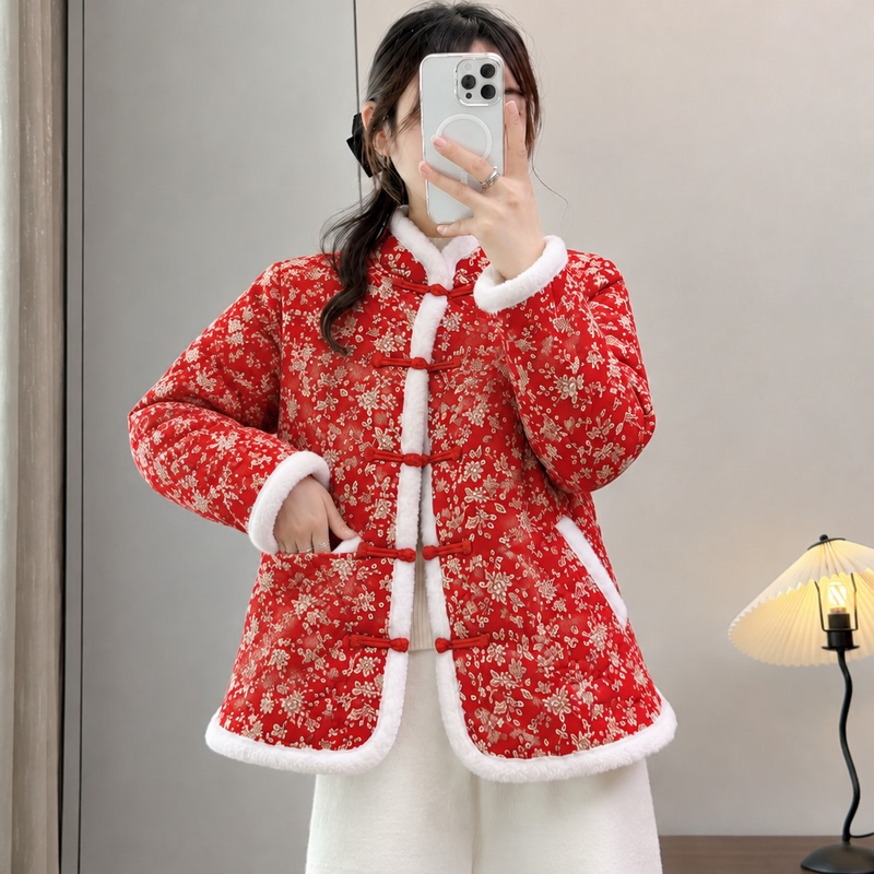 Northeast Floral Cotton Jacket for Women 2026 New Trendy Young Stylish Petite Vest Mom Floral Chinese Style Winter