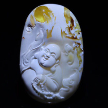 Xiaogui beeswax natural raw ore porcelain white Maitreya Buddha Laughing Buddha beeswax pendant Chai Xiuwen carving