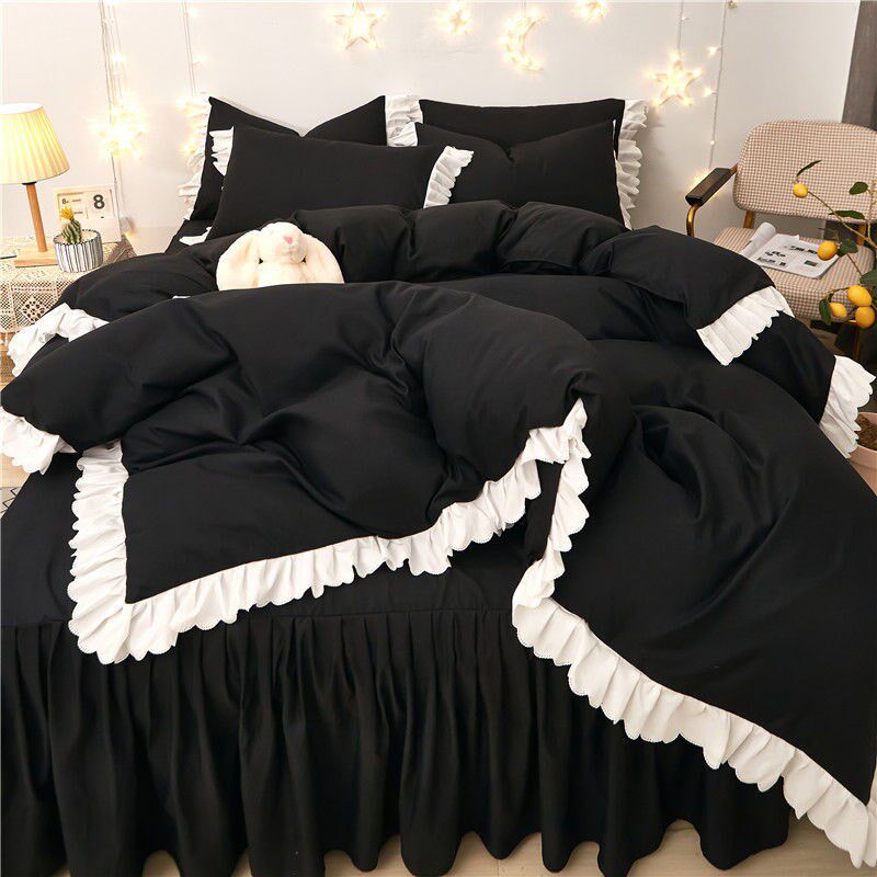 Double layer of yarn four pieces of covered all-cotton girl hearts Ins public main wind bed skirt 4-piece bed set with small fragrant wind washed