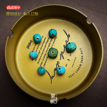 (Produced by fruit stone) Jinlongshan original mine turquoise personality Dadai flanging gold tube inlaid demon double horns