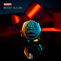 (Guoshi designer) Dragon Ring Golden Dragon Mountain Turquoise Su Gong master carving ring face 18K gold full diamond inlay