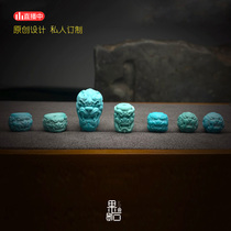 (Guoshi designer) Antique Su Gong beast turquoise set Yungai Temple blue material with 10mm twist beads