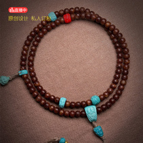 (Guoshi designer) Bone Ling series original mine Jinlongshan turquoise with Jade Pink Star Moon set
