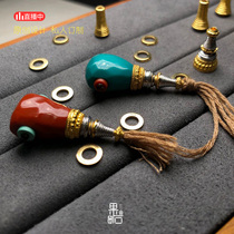 (Fruit stone) 24K yellow platinum inlaid Tower mouth mortise structure turquoise Jinlongshan original mine color standard