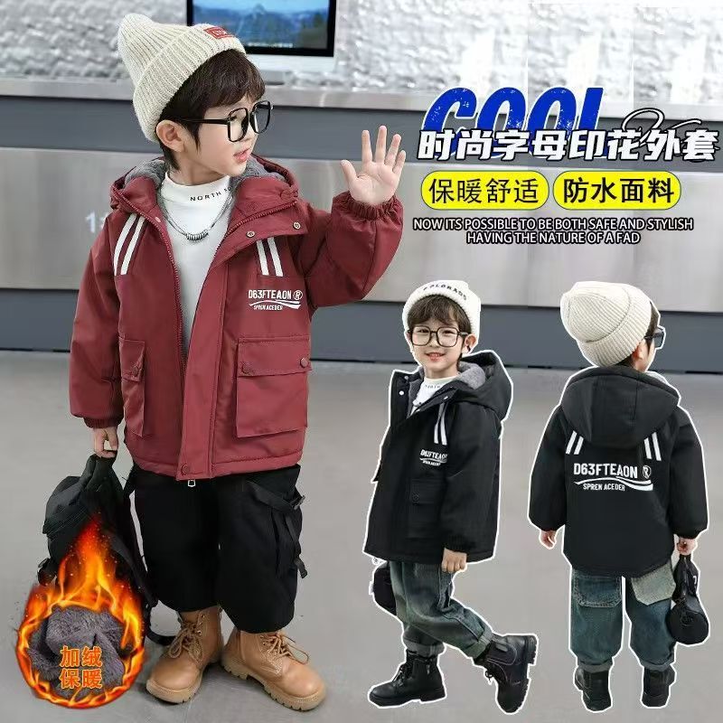 Children's Casual Cotton Jacket, Winter Fleece-Lined and Thickened, New Stylish Boys' Hooded Cotton Coat, Winter Parka, Trendy Children's Casual Cotton Jacket, Winter Fleece-Lined and Thickened, New Stylish Boys' Hooded Cotton Coat, Winter Parka, Trendy