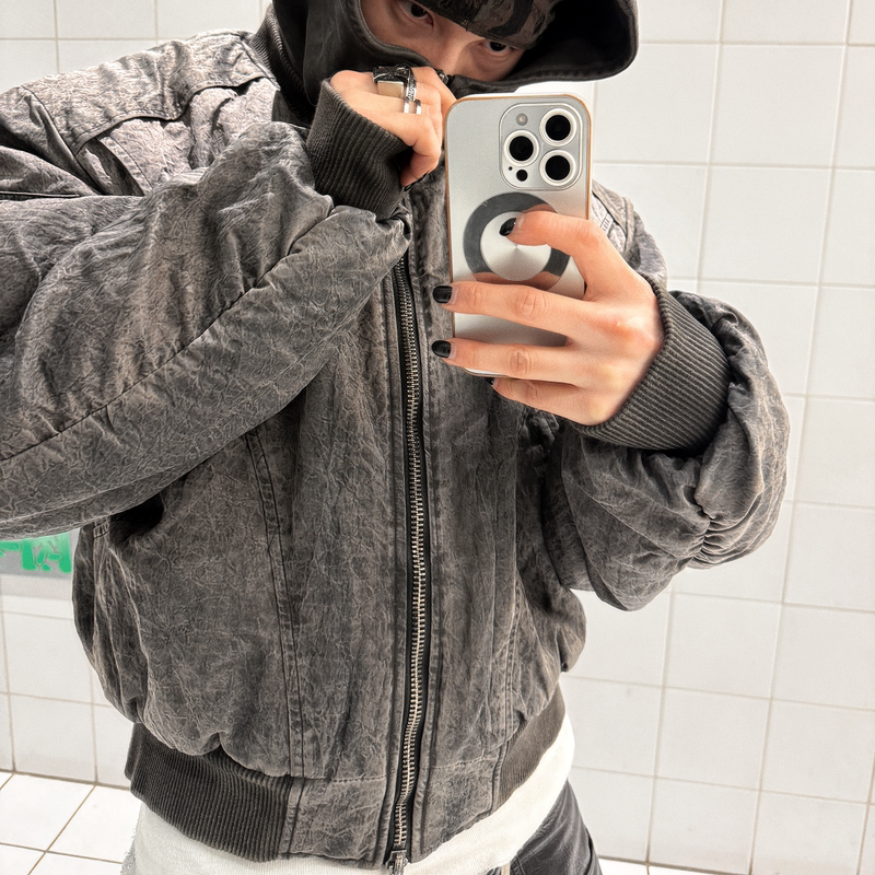 Mergelab＜Mud Batman＞Washable Dirty-Dye Detachable Hooded Cotton Jacket Bomber Ma-1