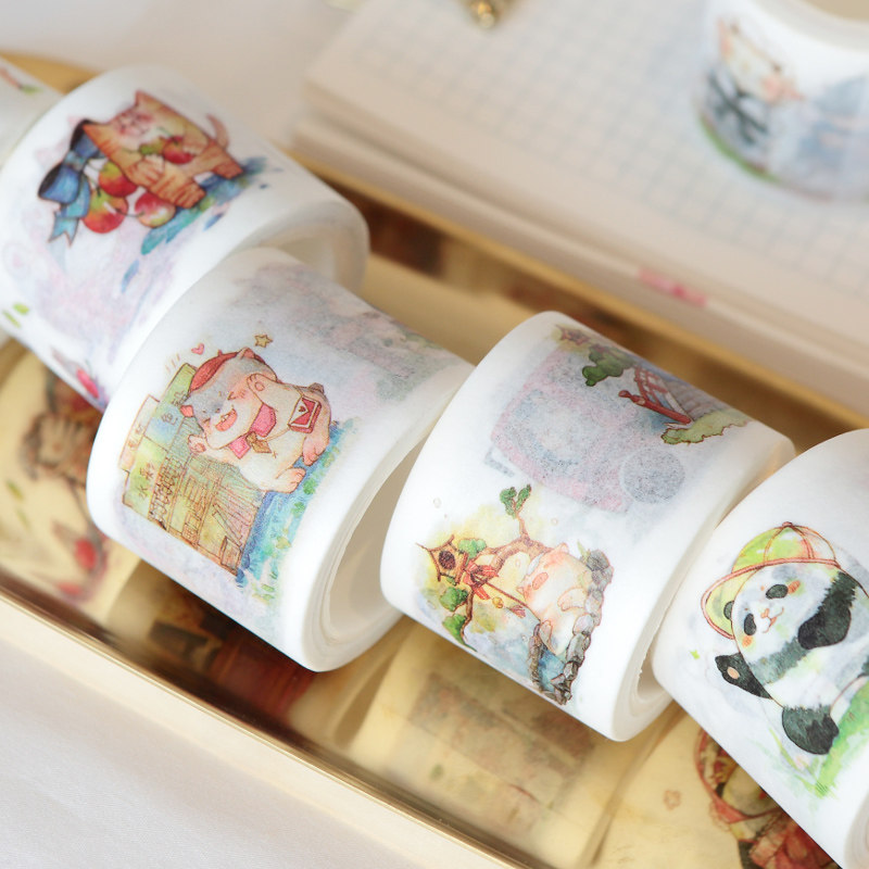 Cute Favorites Series Little Fresh and Paper Adhesive Tapes Cute Animals Whole Rolls Hands Benches Tear Free digy Decorative Stickers