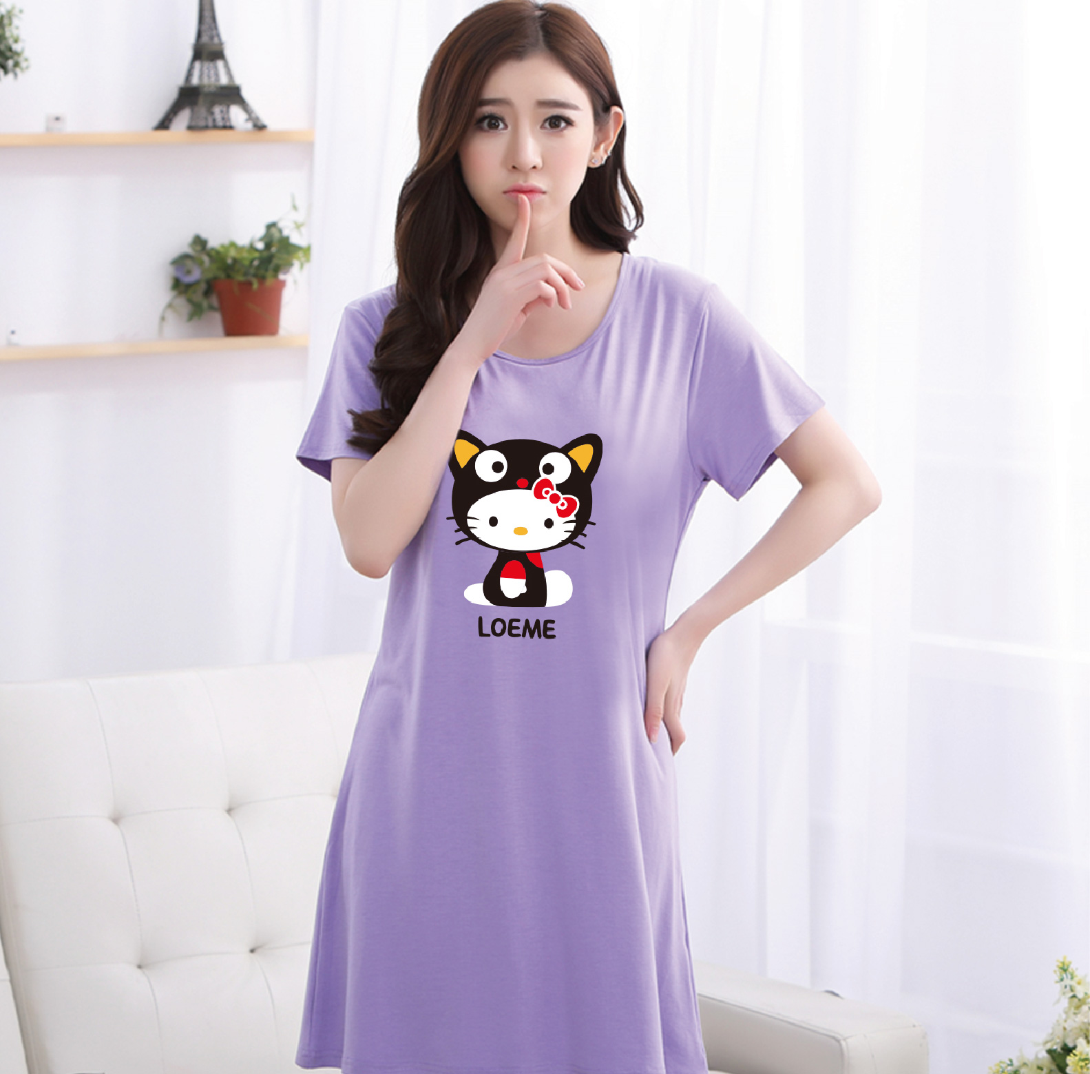 韩版夏季睡裙200斤孕妇睡衣中长款宽松裙家居服