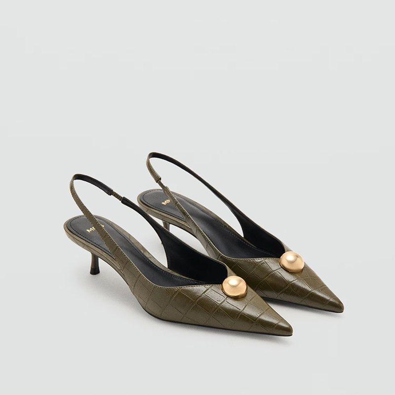 Mango Women's Sandals with Closed Toe 2026 Summer New Style Women's Shoes French Crocodile Pattern Elegant Metal Pointed High Heels Mango Women's Sandals with Closed Toe 2026 Summer New Style Women's Shoes French Crocodile Pattern Elegant Metal Pointed High Heels