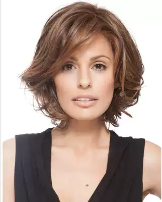 Scalp does not itch female middle-aged cover ears high temperature silk partial distribution type short curly hair color gradient European and American wig headgear