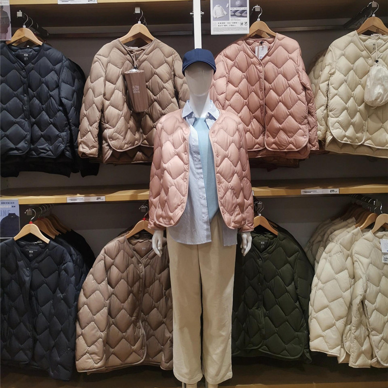 Japanese Style Casual down Lightweight Jacket for Women, 2025 Autumn and Winter Short V-Neck Plus Size Diamond Pattern Warm Coat