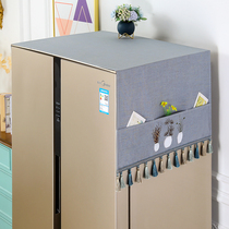 Refrigerator cover cloth top cover towel Simple modern gray household kitchen dustproof decoration refrigerator cover pair of double door covers