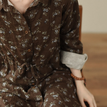 Produced by two people LRCP) Plain Old-Between Flowers and Plants) Double Layer Cotton Handle Lapel Versatile Dress