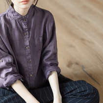 Two people produced LRCP | One day | Pure Ramie early autumn stand collar thin long sleeve shirt Special