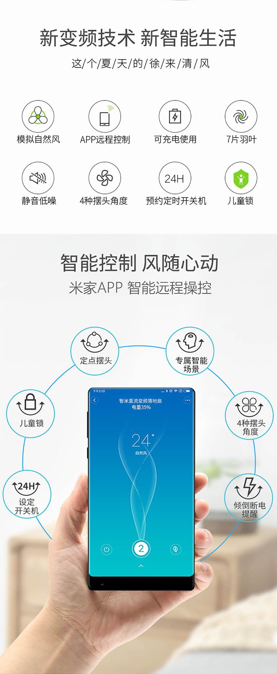 [Tự vận hành] Quạt sàn chuyển đổi tần số Xiaomi Zhimi DC để máy câm thông minh tạo chu kỳ dọc thông minh - Quạt điện quạt đèn trần