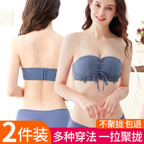 Bandeau underwear strapless gathered non-slip upper support womens small chest dress thin summer bra with invisible bra