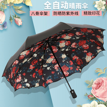 Parasol automatic rain and rain dual-use female sunshade sunscreen anti-ultraviolet folding umbrella goddess forest upf50