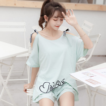 Pajamas womens summer thin short sleeves Korean version of fresh student suit ladies cute two-piece set can be worn outside home clothes