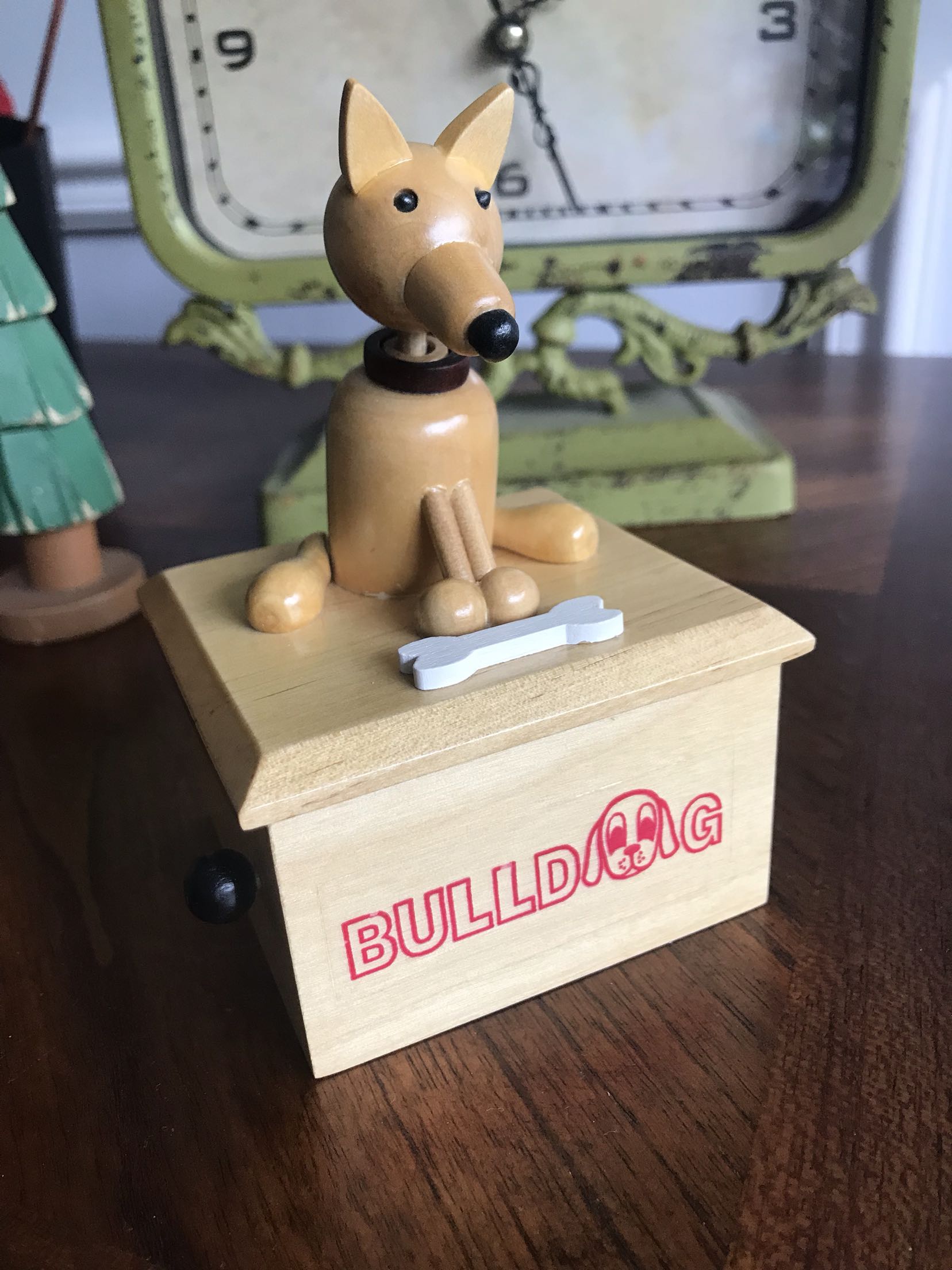 Japanese antique toy store birthday gift handmade wooden cute puppy winding music box
