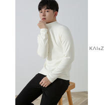 Mens long sleeve T-shirt 2020 autumn and winter New Korean trend slim half high collar fleece dark dumb inside base shirt