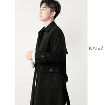 Light corvet long windwear coat men autumn winter Korean version of the trend of casual men winter dress medium long coat