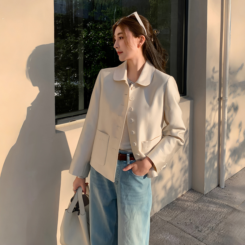 Ning'Er Lynn Spring Exquisite White Chanel-Style Jacket 2026 New Women's Casual Short Sheep Wool Top