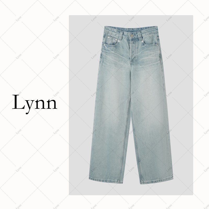 Ning'Er Lynn Light Blue Cropped Wide-Leg Jeans for Women, Summer Thin Style, 2026 New Model, Straight High-Waisted Pure Cotton Pants