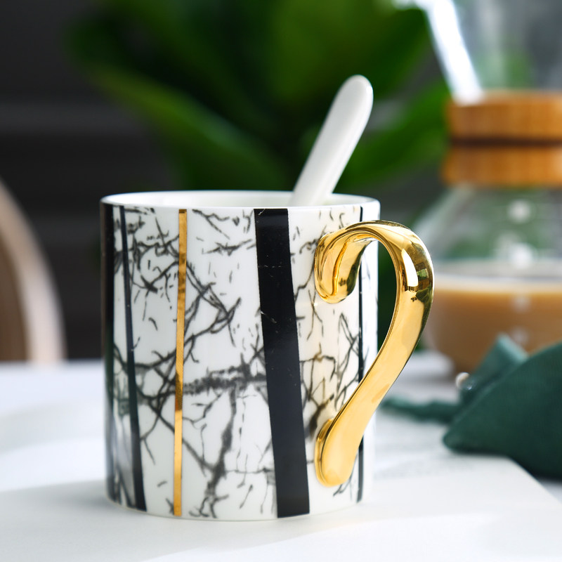Nordic Ceramic Bone Porcelain Mark Cup With Spoon Coffee Cup Sub Black Tea Cup European Style Ceramic Lavish Conference Office Cup