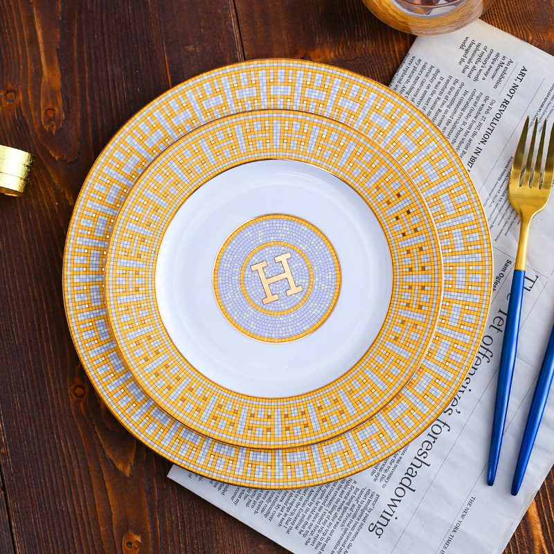 European-style bone china ceramic net red steak plate western plate Nordic home luxury tableware set plate plate flat plate