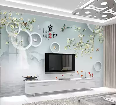 New Chinese flower and bird 8D background quick board living room integrated board Film and Television wall painting wall panel 3D bamboo wood fiberboard painting