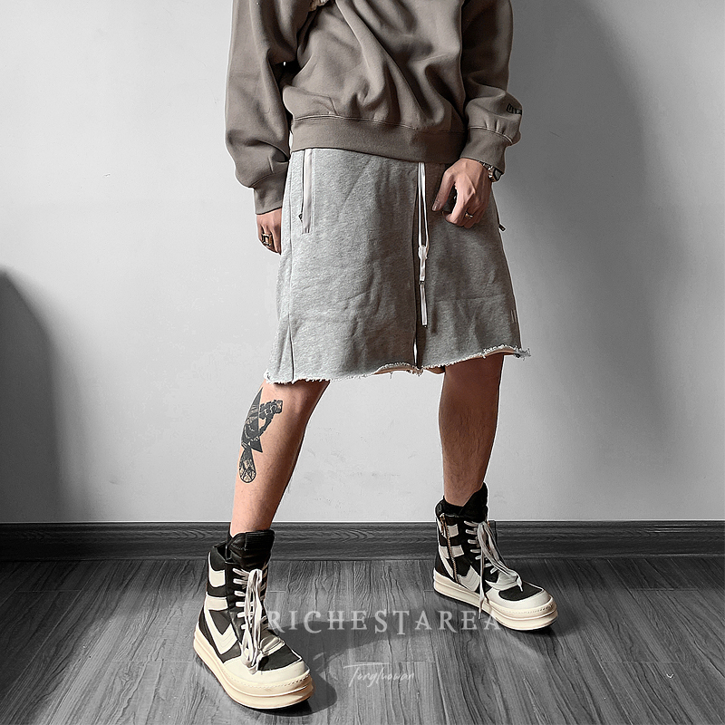 Greyest , Amiri American style tassels grey shorts Embroidery Big size Sports pants male High street easy Capris summer