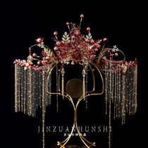Bridal headdress 2021 new Xiuhe clothing pomegranate red phoenix crown xia red dragon and phoenix crown accessories wedding and makeup hair accessories