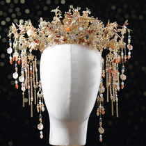 Bride jewelry 2021 new high-end custom ancient golden atmosphere tassel crown Chinese wedding with makeup accessories
