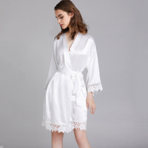Summer nightgown women thin ice silk white sweet princess pajamas nightgown bathrobe Yukata silk kimono home wear
