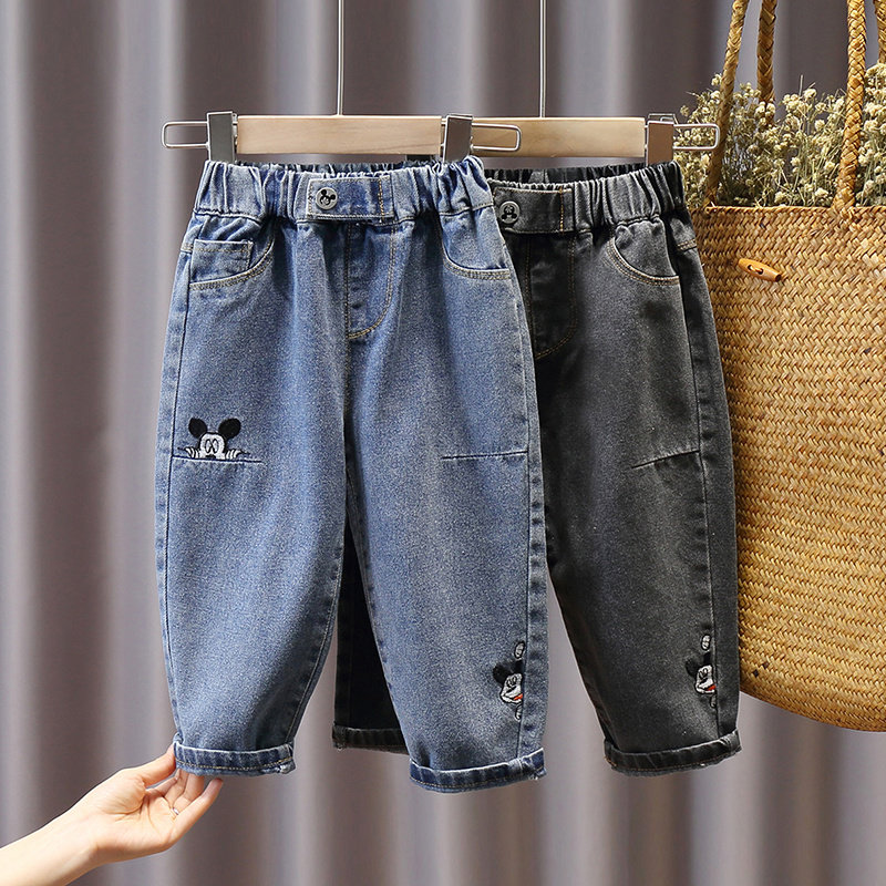 Boys' fleece pants 2021 new outer wear baby autumn and winter Western style children's thick jeans children's tide