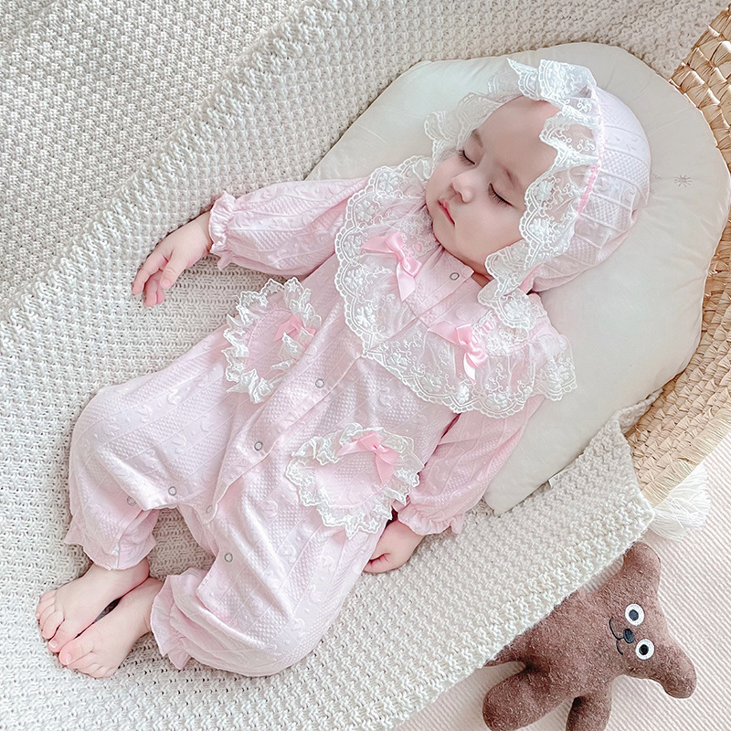2025 Spring and Autumn New Style Baby Girl Full Month and Hundred Days Dress Romper Lace Princess Crawling Suit Baby Girl First Birthday Outfit