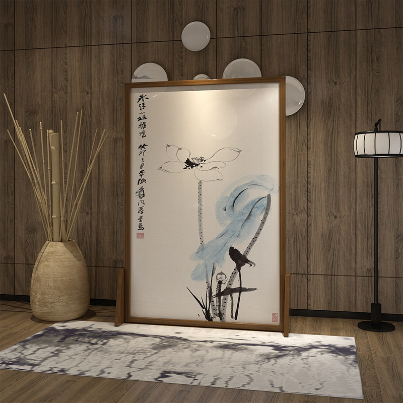 Chinese Style Screen Partition Living Room Modern Dining Room Modern Dining Room Office Solid Wood Semi-Permeable Simple Mobility Xuanguan Screen Lotus Flowers