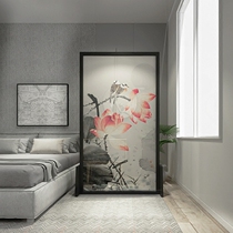 Chinese style screen partition living room bedroom book room solid wood Xuanguan water ink meditation semi-overdraft lotus flower mobile decorative seat screen