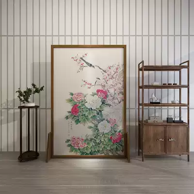 Chinese screen partition living room dining room study bedroom hotel solid wood Fabric mobile porch screen peony seat screen